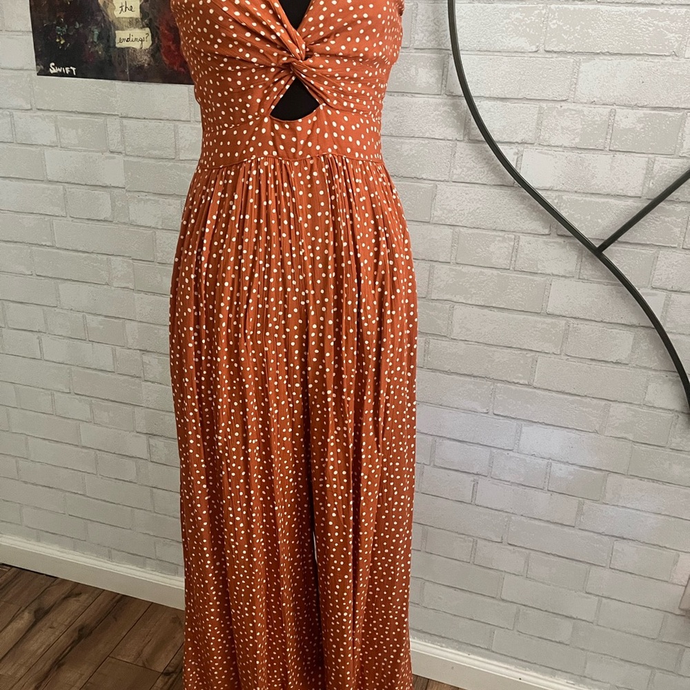 Angie Orange and White Polka Dot Maxi Dress